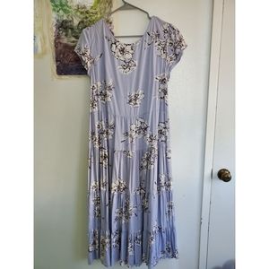 free people rita tiered prairie dress xl pockets open back periwinkle